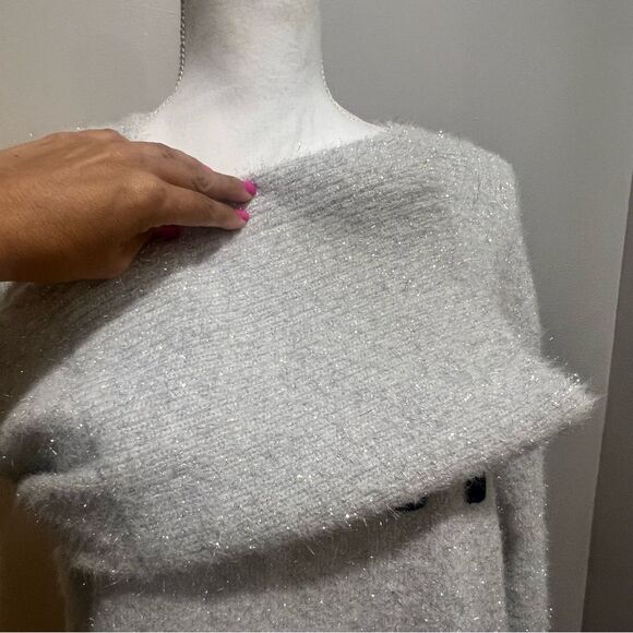 NWT DKNY Metallic Sweater womens size XL with bell sleeves in gray and black - Picture 7 of 10